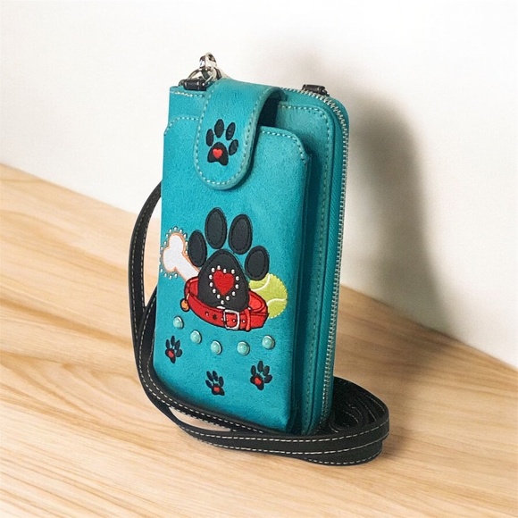 Dog Paw Print Small Cell Phone Purse Wallet Crossbody Bag For Women Cellphone - Picture 6 of 9
